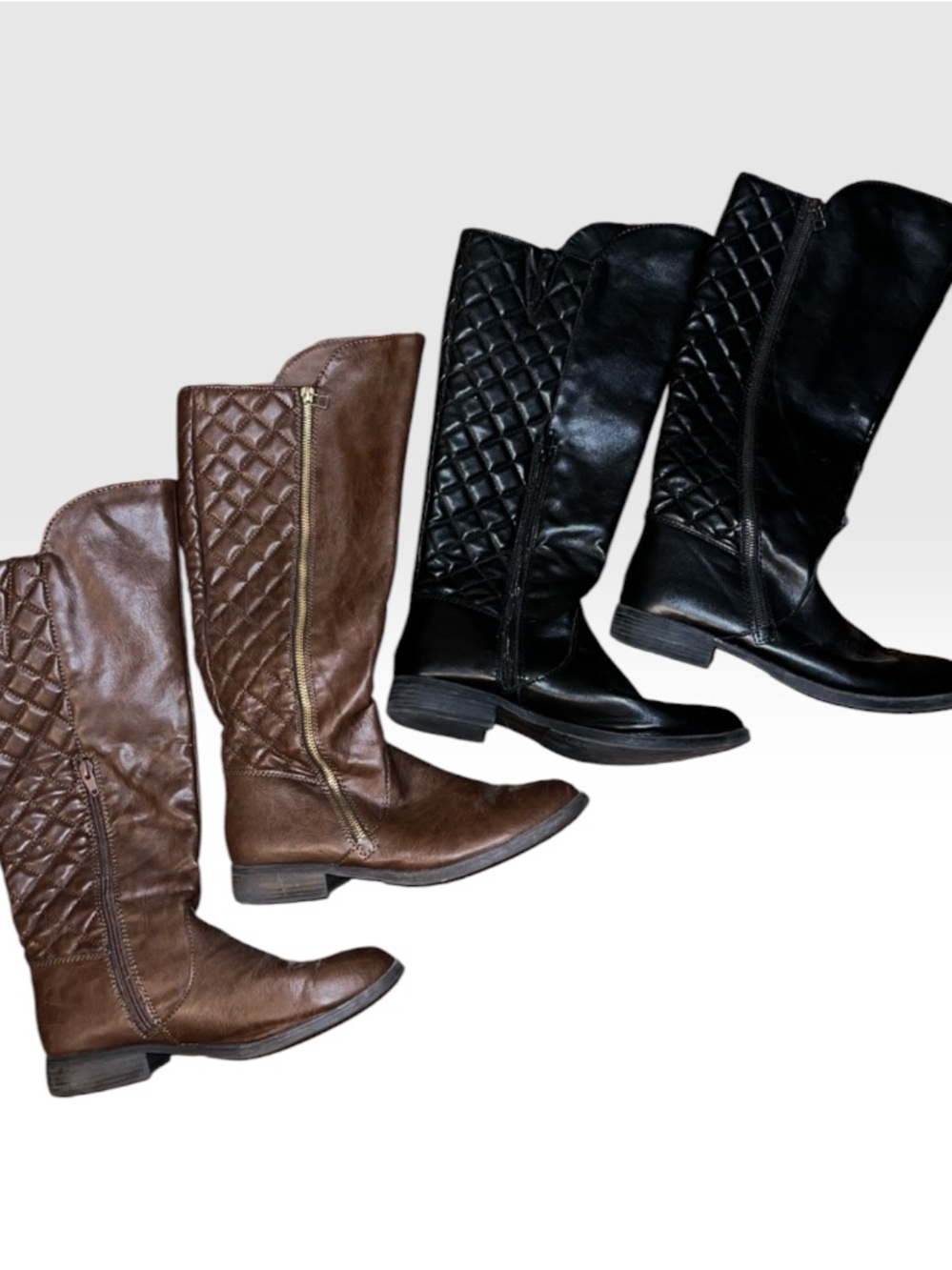 Mossimo Supply Co Quilted Knee High Zip Up Boot Bundle Brown and Black Size 8